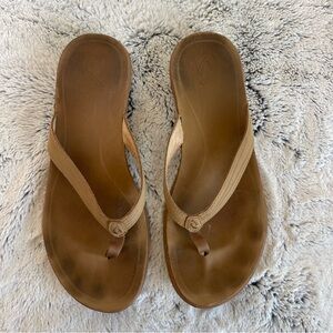 Olukai Women's 10 Brown Leather Aukai Flip Flop Sandals